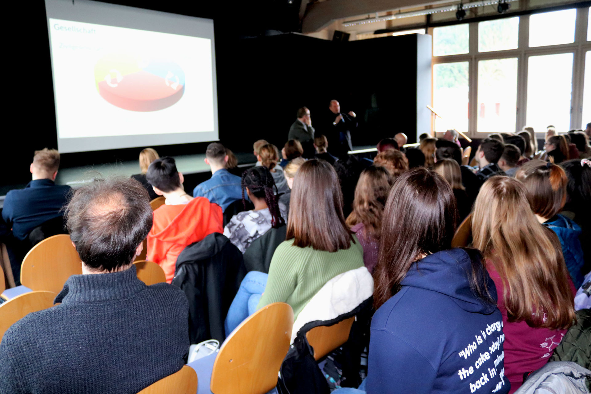 Foto (Lahn-Dill-Kreis): Klimaschutzdiskussion mit jungem Akteuren– die Multivisionsveranstaltungen bezieht Jugendliche ein.