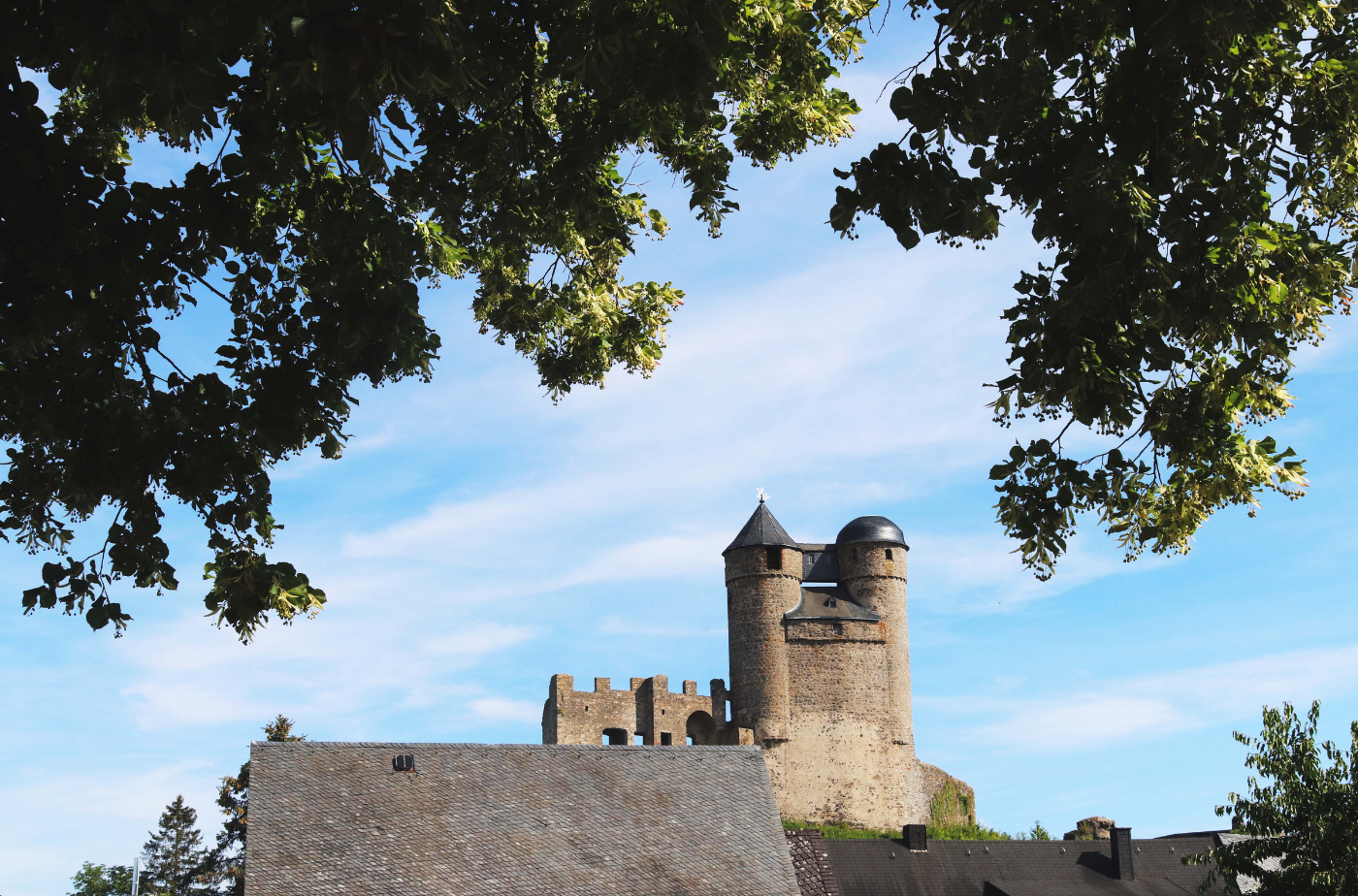 Die Deutsche Multiple Sklerose Gesellschaft möchte mit ihrer Aktion "Denk mal an MS", bei dem Denkmäler, wie die Burg Greifenstein, mit orangefarbenen Schals geschmückt werden, auf die Krankheit aufmerksam machen. Foto: Lahn-Dill-Kreis/Judith Muhlberg