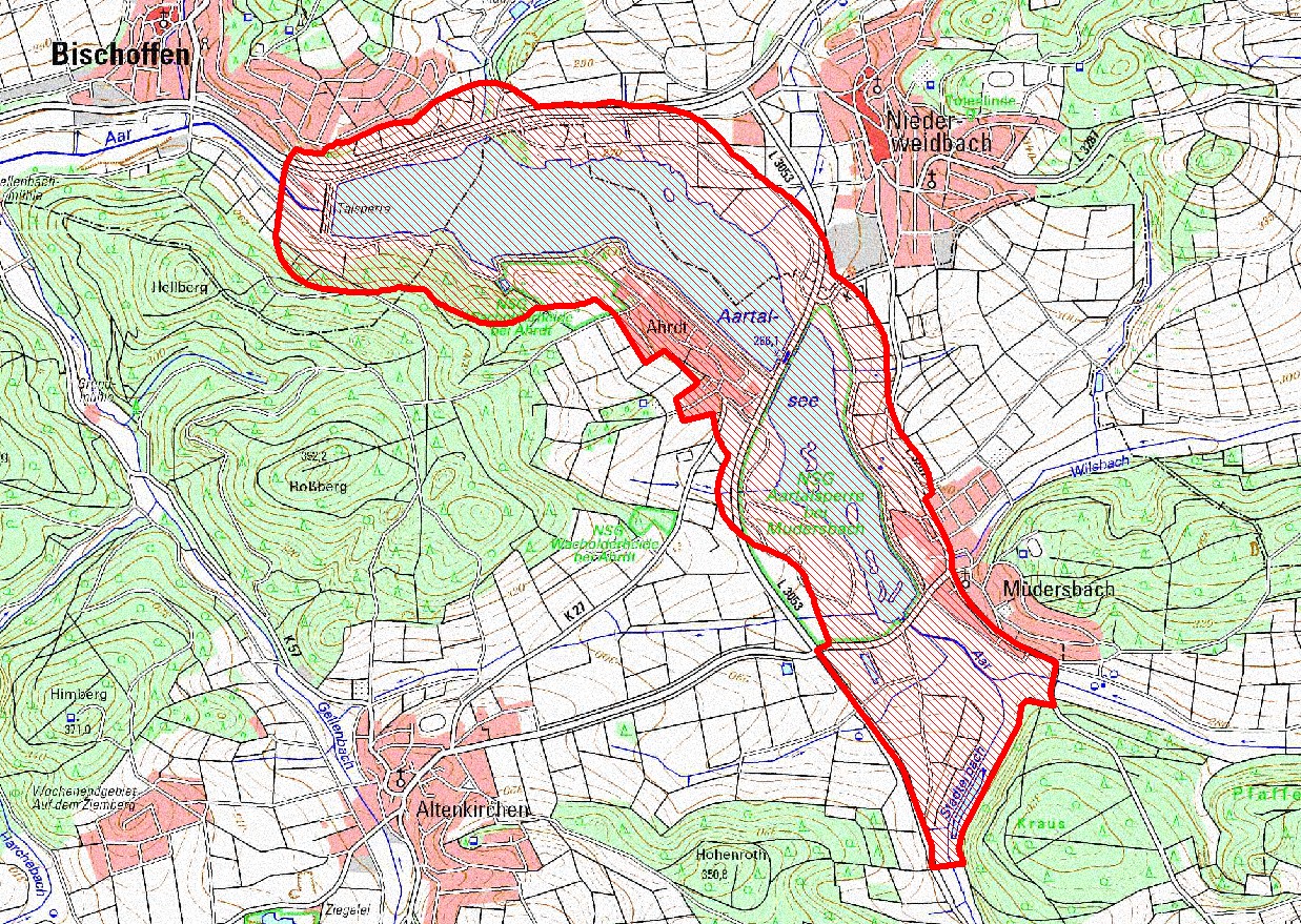 241_1 Karte Risikogebiet Aartalsee Im Umkreis des Aartalsees müssen auch kleinere Betriebe weiterhin die Aufstallungspflicht umsetzen. Grafik: Lahn-Dill-Kreis