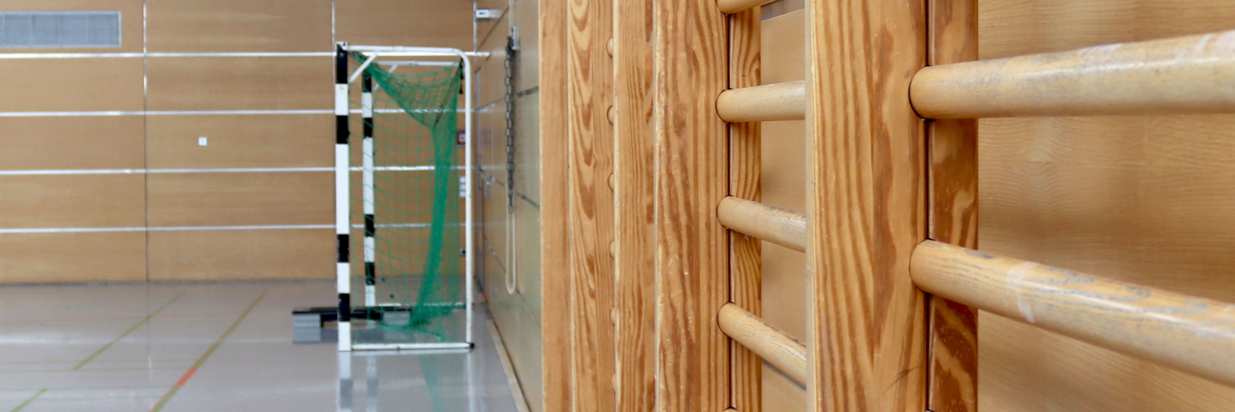 Sporthalle, Tor, Sprossenleiter Bildunterschrift: Mehr Flexibilität in den Ferien, eine klare Positionierung gegen Gewalt im Sport und die bewährte Möglichkeit der Online-Buchung. Foto: Lahn-Dill-Kreis